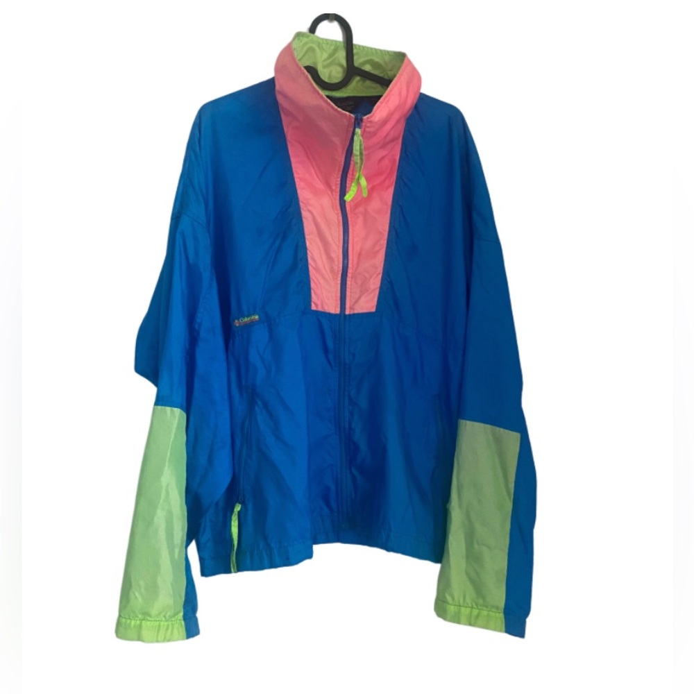 Columbia vintage lightweight radial sleeve jacket. Blue pink green size M - Picture 2 of 15